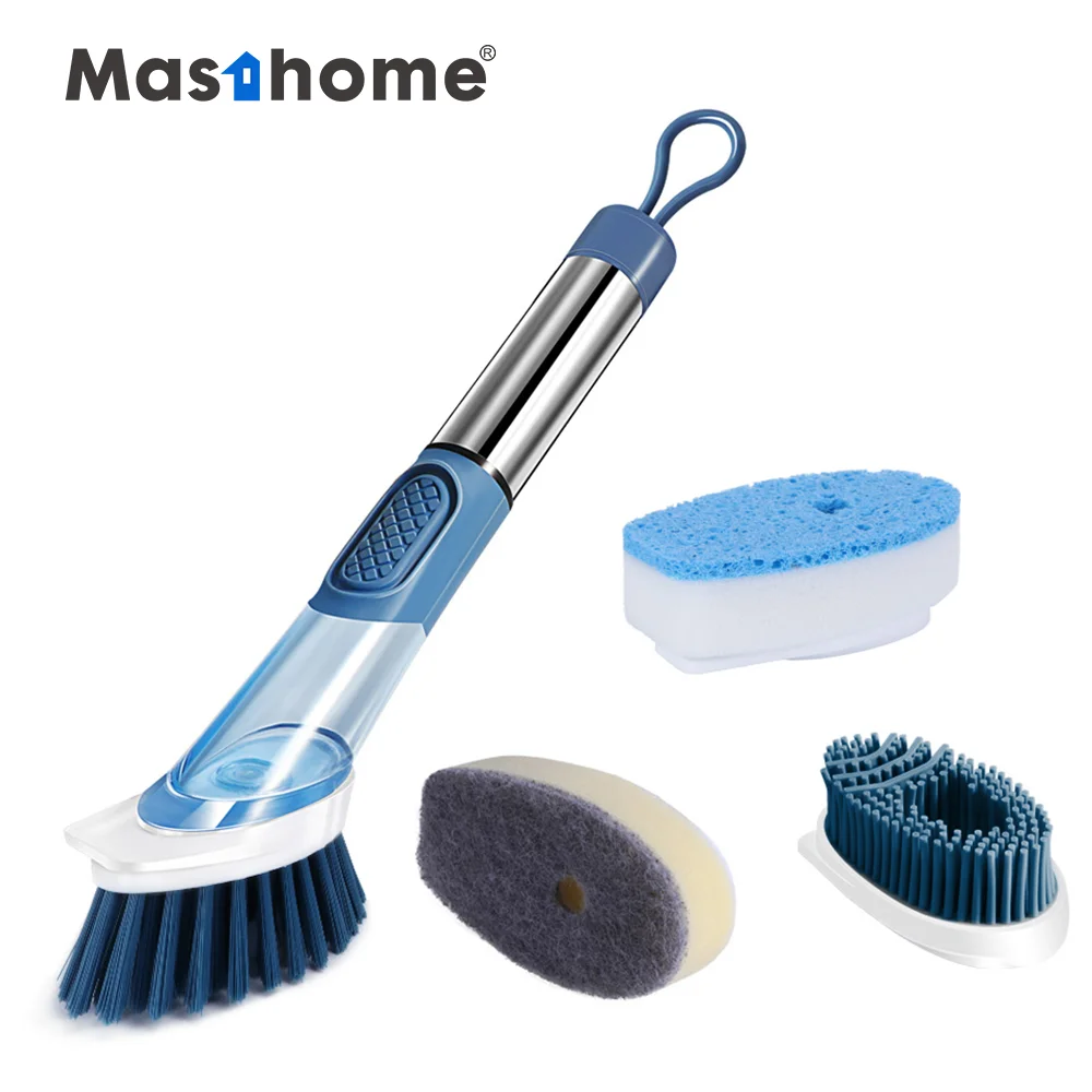 

Masthome Durable Kitchen Cleaner 3 Replaceable Cleaning Heads Long Handle Cleaning Soap Dispensing Dish Brush, Customized