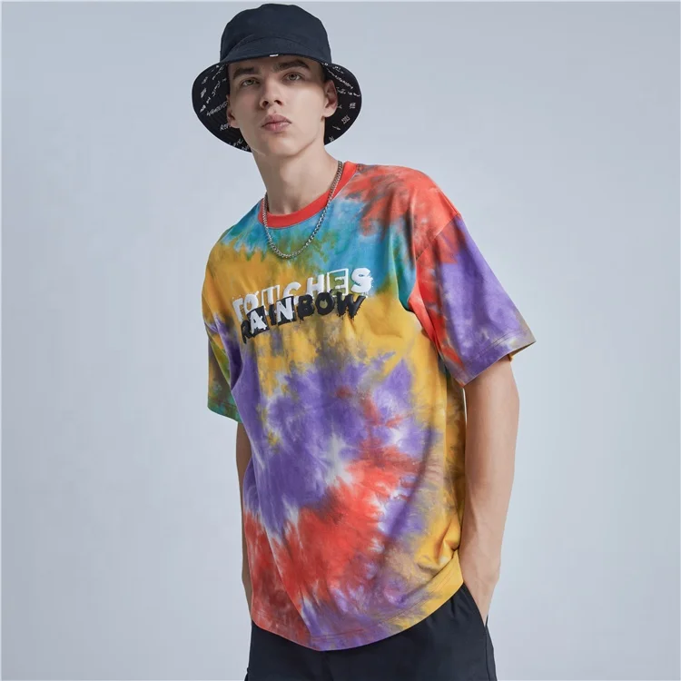 

Short Sleeve Puff Print T Shirt Tie Dye Printed Mens 100% Cotton Tshirts
