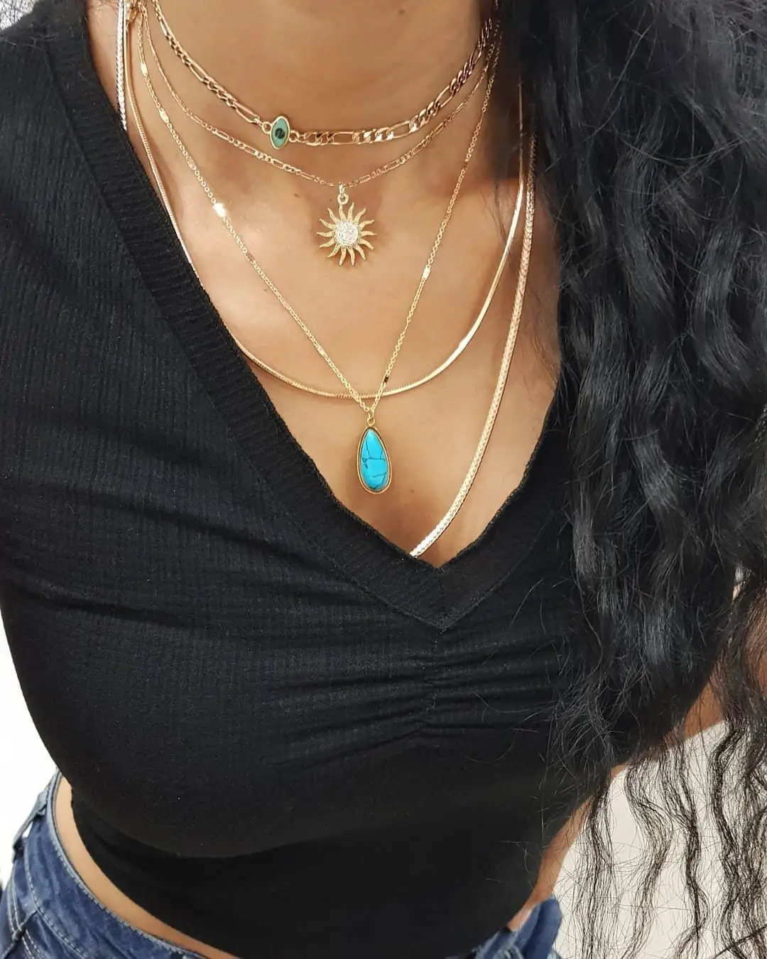 

fashion gold eye layer sun necklace for women wholesale N2010130