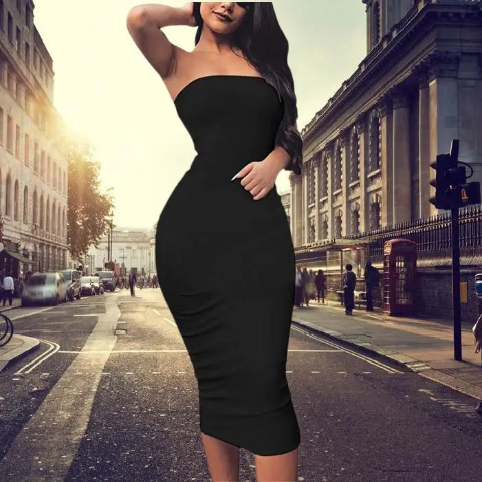 

FREE SAMPLE JHTH Sexy backless strapless dresses Casual solid color slim dresses 2021 hot sale