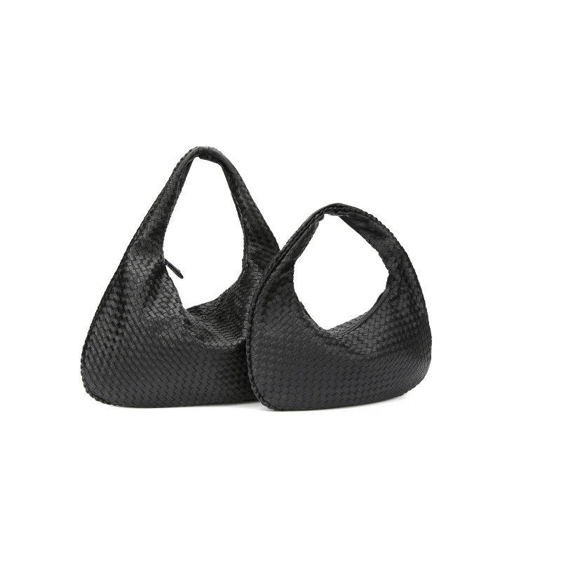 

2021 New Top Quality Black Soft Leather Hobo Bag Tote Bag Hand Woven Fashion Clutch Shoulder Bag For Women