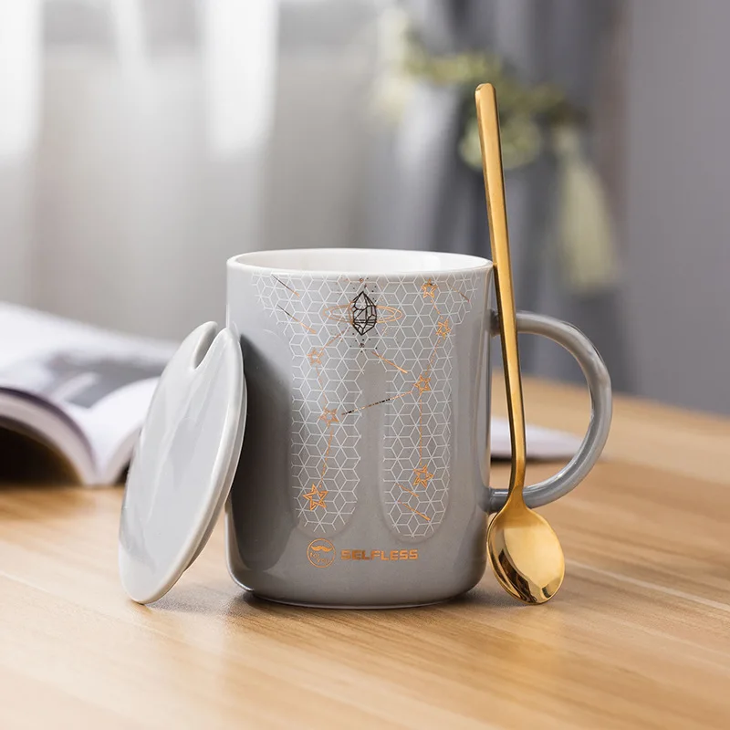 

Hot Sale Custom Logo Porcelain Mug Ceramic Cup With Lid And Spoon Wooden Handle Ceramic Coffee Cup Mug