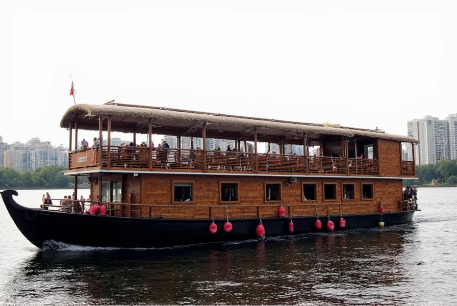 Interior of Ginger Boat restaurant showing traditional Chinese decor and diners enjoying seafood dishes