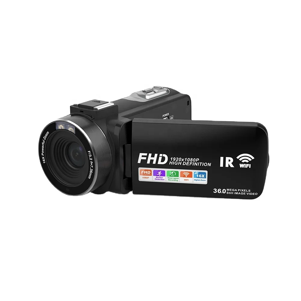 

YouTube Camera for Vlogging Full HD 1080P 30FPS 36MP IR Night Vision 3.0 Inch 16X Zoom Digital video camera vlog wifi camcorder, Black