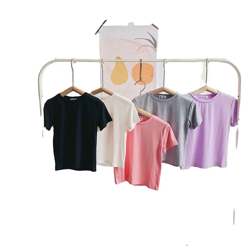 

Solid color boy's and girls' modal t-shirts children summer pullovers kids short sleeves t shirt, As picture