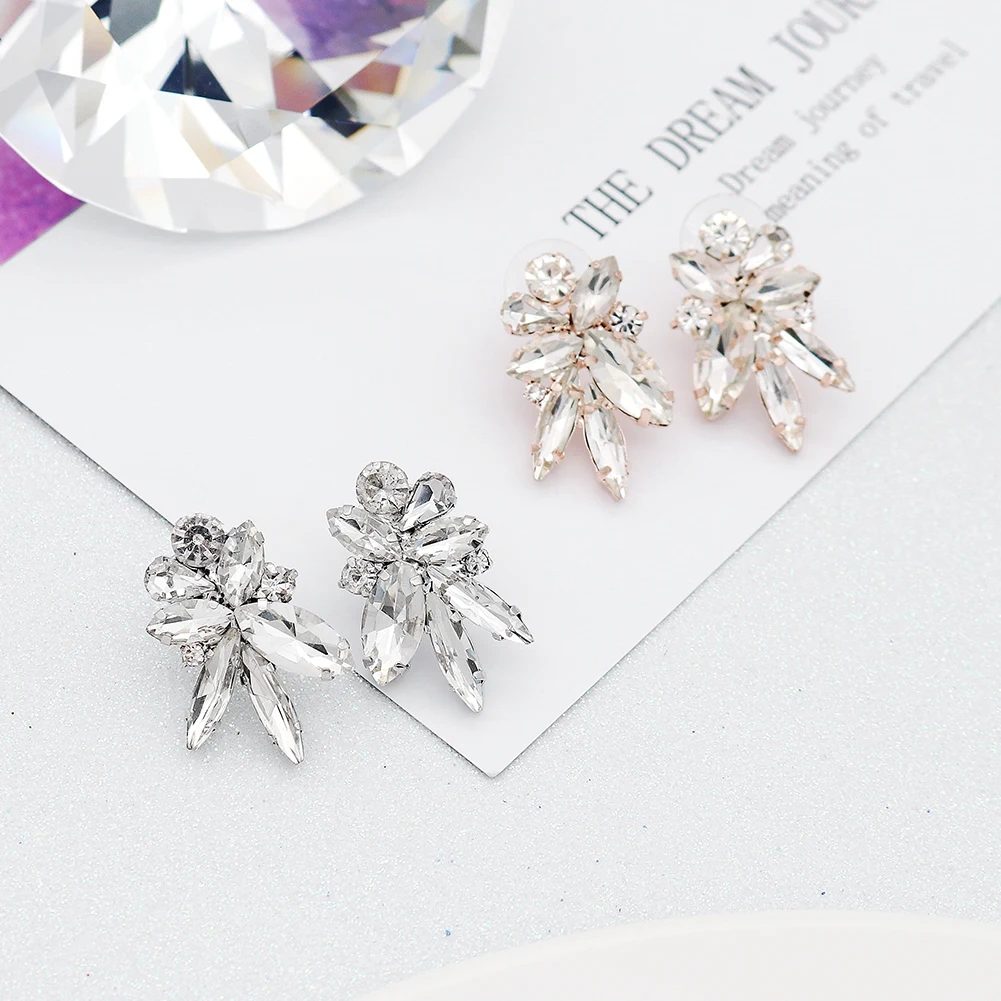 

2022 New Arrival Bridal Wedding Water Drop Cubic Zircon Fashion Jewelry Flower Stud Earrings for Women, Silver,rosegold
