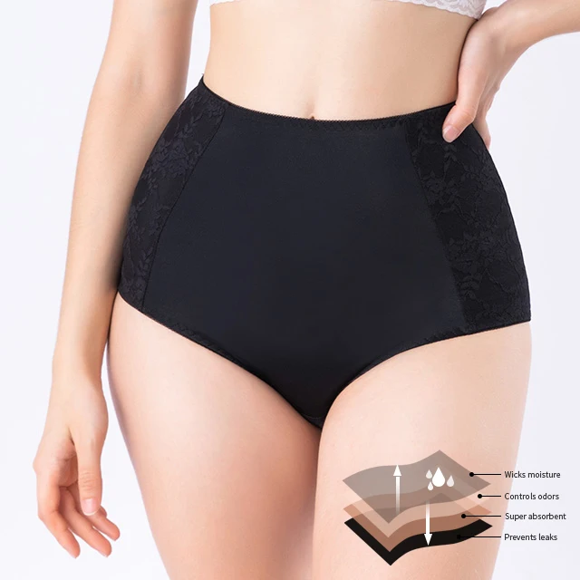 

Wholesale Hot Selling Organic Cotton Menstrual 4 Layers Briefs High Waist Plus Size Menstrual Leakproof Period Panties For Women, As picture showed