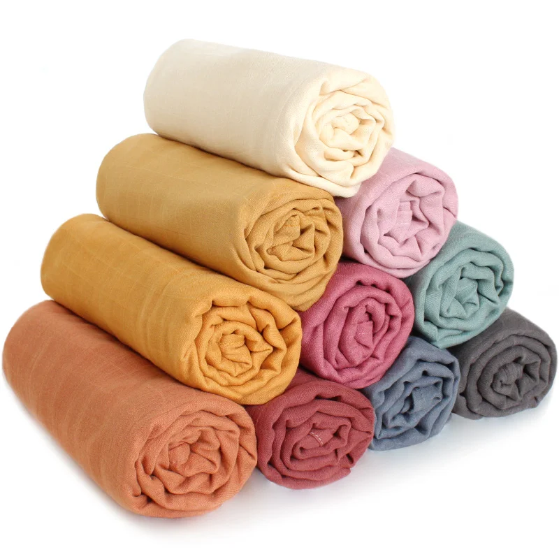 Organic Bamboo Cotton Baby Summer Blanket Solid Plain Muslin Swaddle