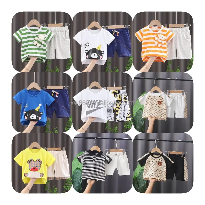 

soft hot sale summer children's wear pattern short T-shirt +pants baby boy suit two pieces children clothing baby clothes set