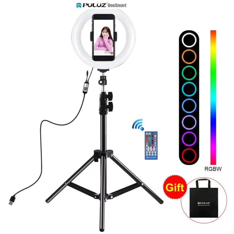 

Factory PULUZ 7.9 inch Selfie Led foto studio 20cm RGB Ring Light Phone with 1.1m Tripod for Photography Vlogging live streaming