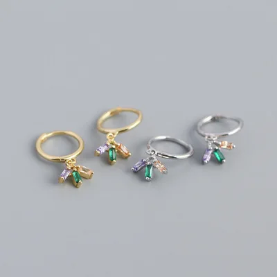 

Simple Trendy Design S925 Silver Colorful Zircon Crystal Dangle Earrings Geometric Square CZ Drop Earrings For Women