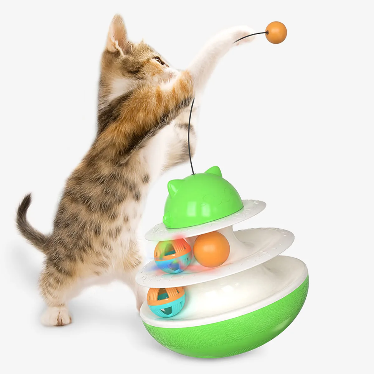 

Layer Track Roller 3-Level Turntable Colorful Balls Tower Cat Pet Toy For Funny, Blue/green/yellow