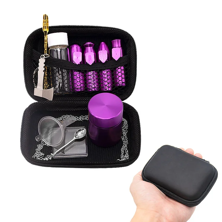 

New Smoke Snuff Snorter Set Tobacco Tool Portable Gift Kits Bottle Funnel Dispenser Snorter Bullet with Case Storage Pocket