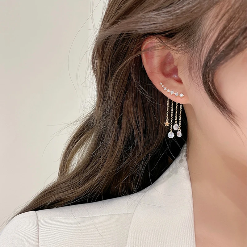 

ED64187 Korean fashion gold plated brass women jewelry tassel ear cuff earrings