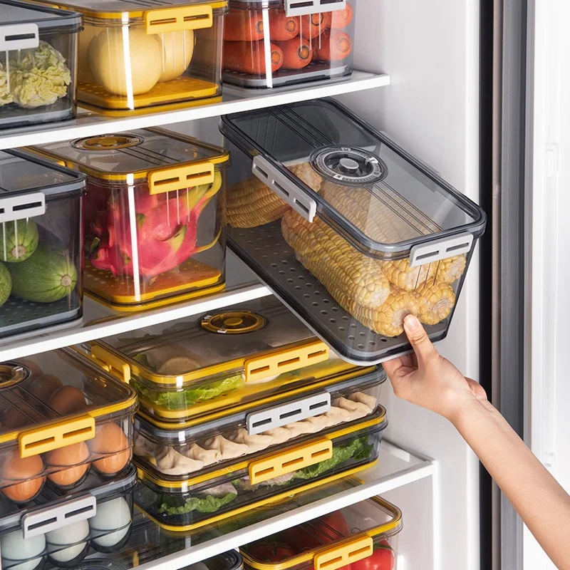 

New Colorful Fridge Drawer Storage Box Plastic Storage Box Fridge Storage Container With Drain Plate Kitchen Household Orgainzer