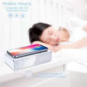 Best Selling Portable Fast Wireless Charger Time Display Desk Stand Charger for Mobile Phones