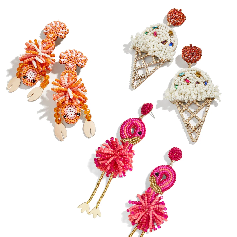 2019 Fashion Statement Bohemian Bauble bar Beaded Flamingo Drop Dangle Earrings for Women Jewelry