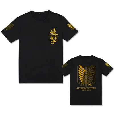 

2021 Wholesale custom anime T-shirt summer short sleeve factory custom thermal transfer T-shirt Attack on Titan shirt Coldker, As shown