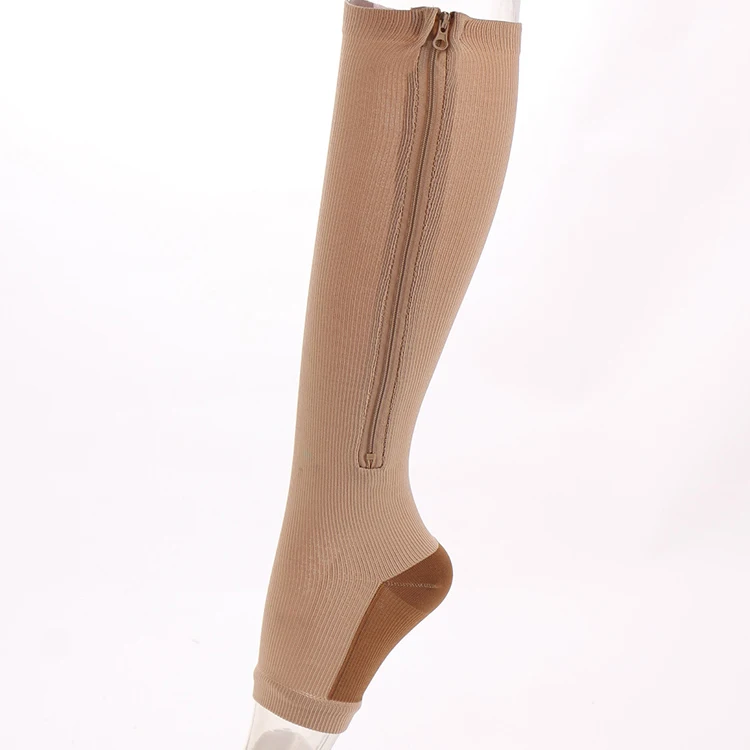 

Top Sale Varicose Veins Women Men Zipper Open Toe Knee Long Sock Running Sports Compression Stockings, Black, skin, grey