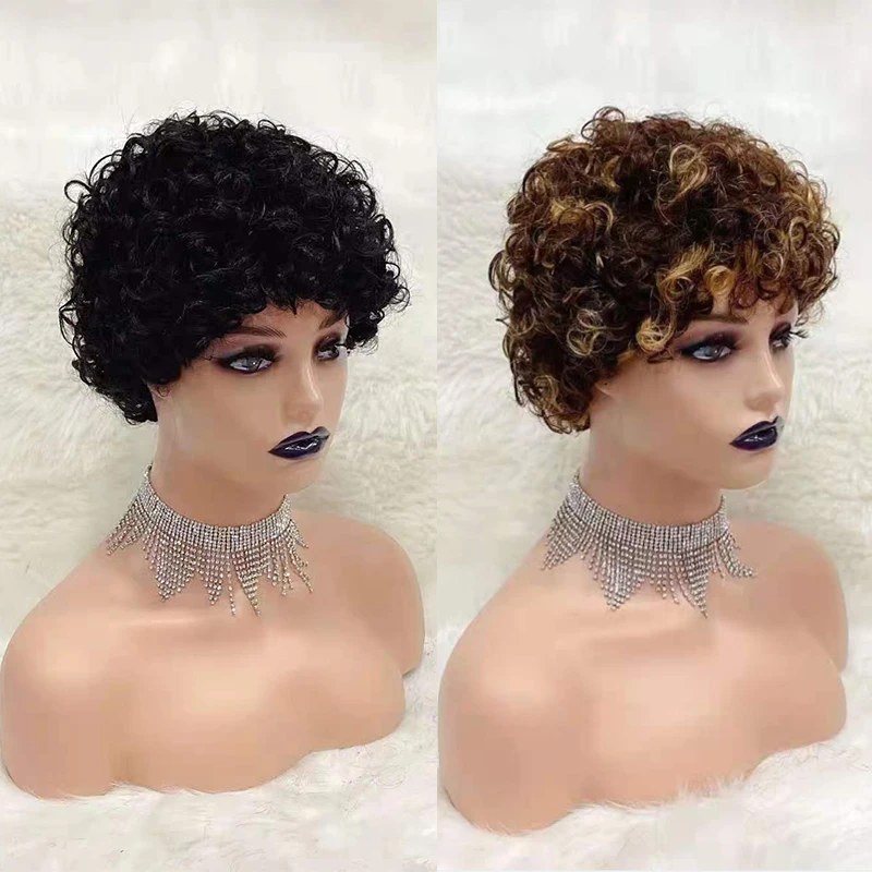 

Letsfly P4/27 Color Curly Machine Made Wigs Human Hair Wholesales Non Lace Wigs Short Inches Wigs