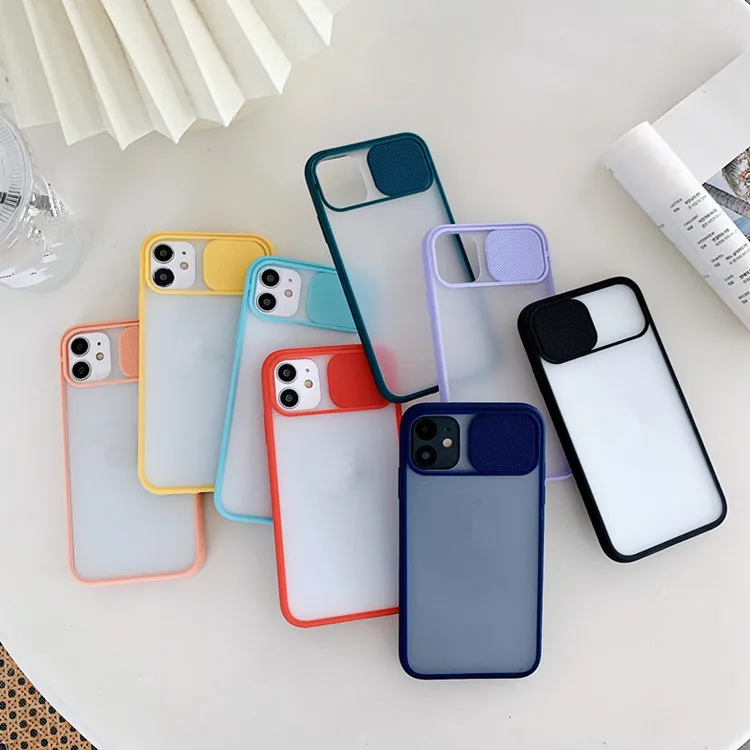 

Matte Skin Feel Camera Lens Slide Window Cover Protection TPU Mobile Phone cover case for iPhone 7 8 X XS XR 11 12 Pro Plus Max, 8 colors