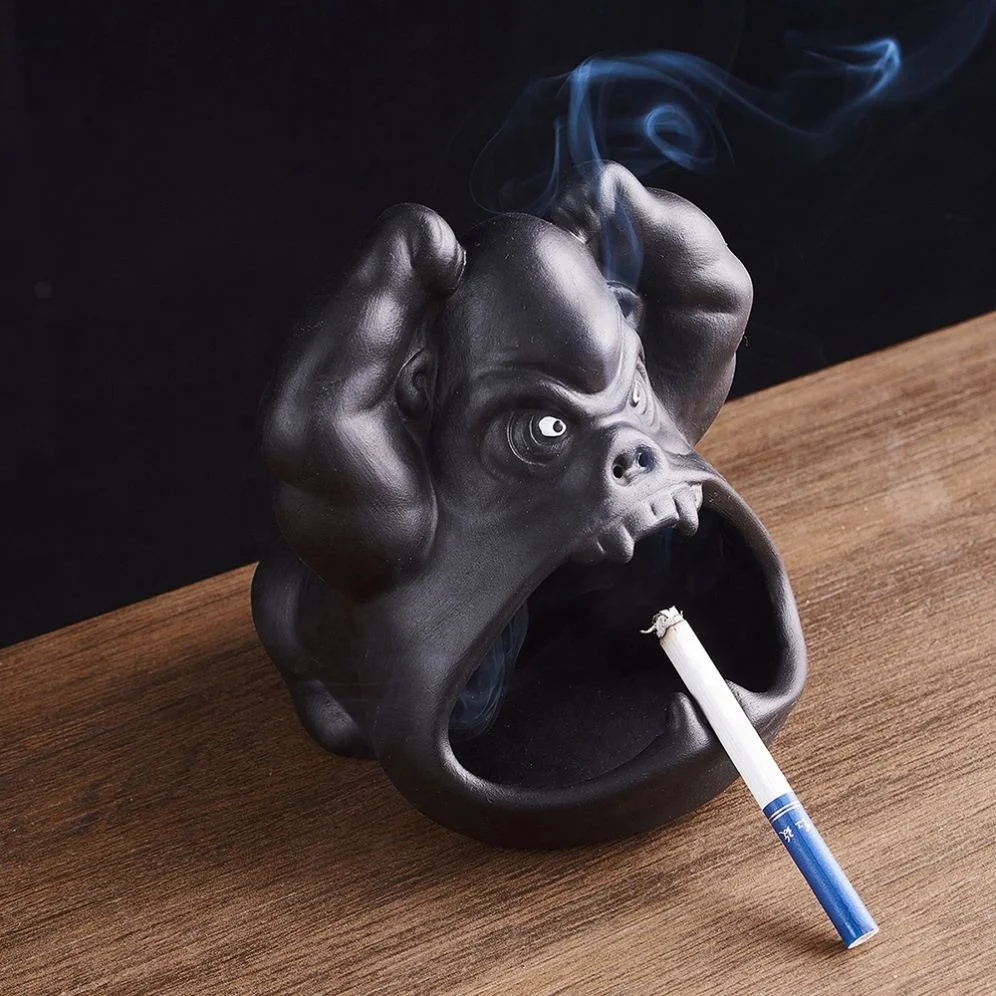

Ceramic Cartoon Animal Ashtray Gorilla Funny Shape Portable Car Ashtray