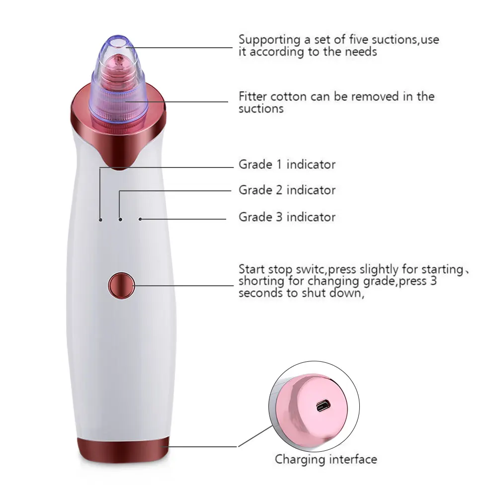 

Private label Logo Electric Blackhead Remover Vacuum Acne Removal Instrument Pore Cleaner Aspirateur Point Noir Beauty Equipment