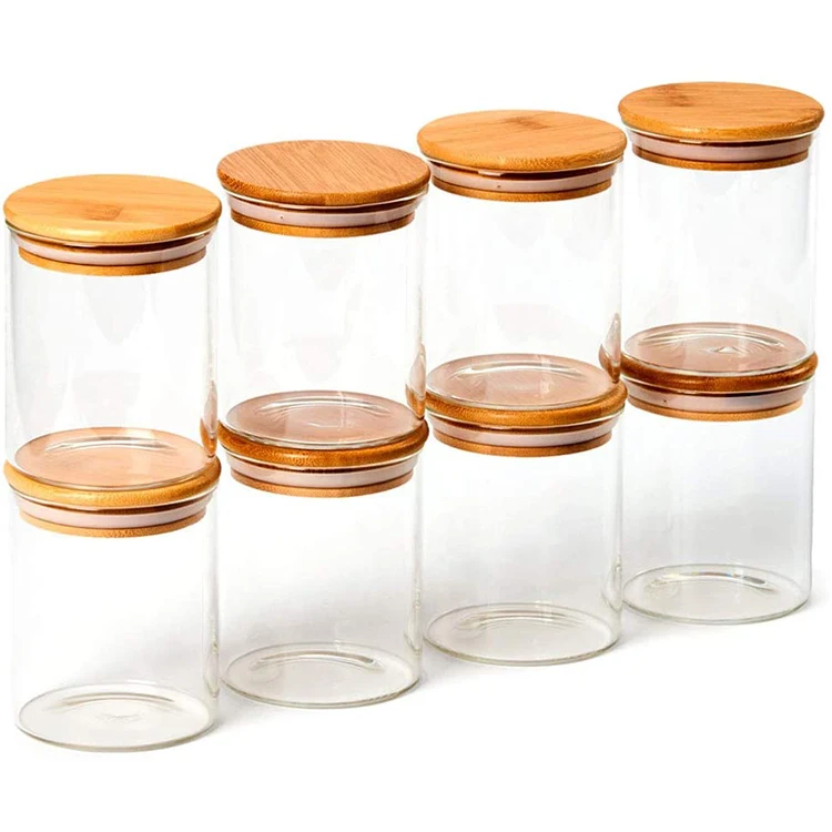 

Top Quality 8 Piece Set Reusable Eco Round Trumpet Kitchen Storage Glass Bottles Jars, Transparent