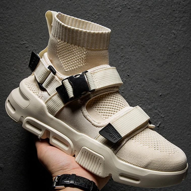 

2020 fashion fly knitting men sock sandals breathable sneakers flats men casual shoes slip on summer closed toe buckle strap