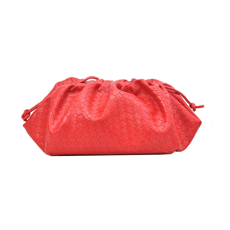 

2020 New Women Woven Leather Evening Shoulder Bag Cloud Clutch Dumplings Bag, White,red,black,hot pink