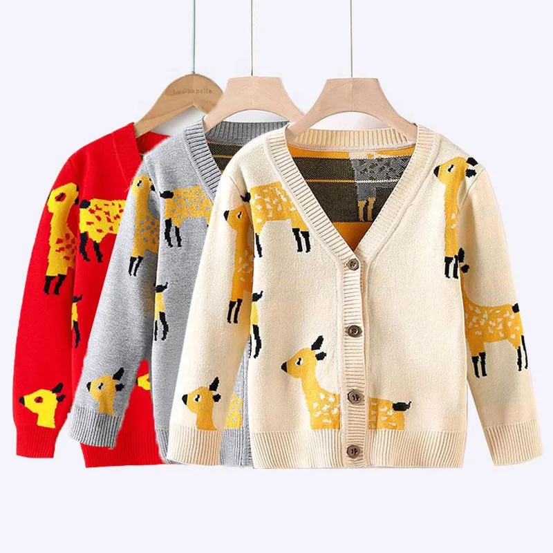 

New winter European and American kid's knitted cardigan coats baby girl fawn pattern sweater for Children's wear clothing