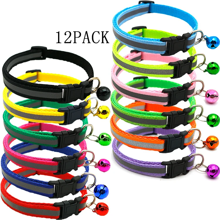 

Sanan 12 pack Custom Reflective Pet Collar for Small Cats and Dogs with Bell