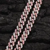 

2019 New Arrival Hip Hop Pink Lab Diamond Iced Out Cuban Link Chain Necklace