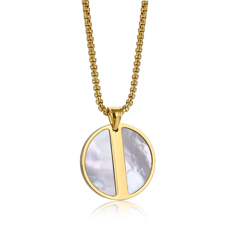 

Factory wholesale custom simple fashion Korean style jewelry stainless steel gold plated round shell pendant necklace