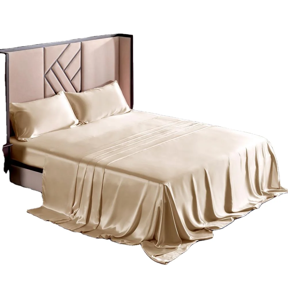 Luxury Low Price 4pcs  Bed Linen Silk Satin Jacquard Duvet Cover Sheet