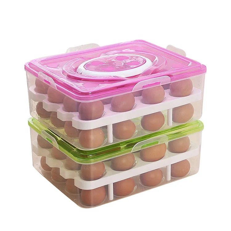 

Clear Egg Holder Storage Container Plastic Refrigerator Egg Trays 32 Deviled Egg Tray Carrier with Lid and Handles, Blue,green,pink