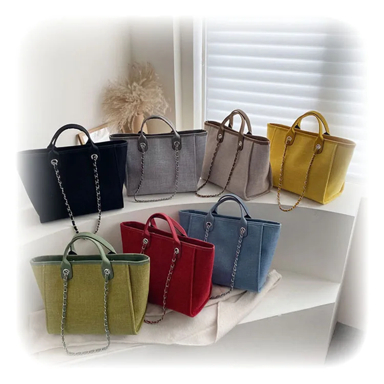 

Large Capacity Bag Female 2021 Trendy Clear Korean Customize Canvas Bag Shoulder Chain Tote Bag, 7colors