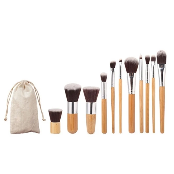

Cheap Price 11 PCS Makeup Tool Nylon Hair Bamboo Handle Makeup Brush Set with Pouch