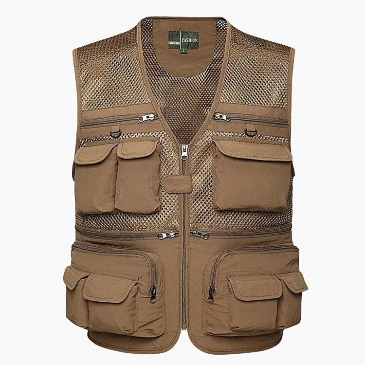 

Men Mesh Breathable Multi-Pocket Vest, Khaki