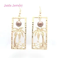 

R234 custom hawaiian honu coconut tree gold earrings