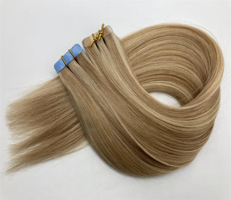 

Real Hair Double Drawn Invisible Remy Skin Weft Seamless Russian Extensions straight blonde Tape In Human Hair Extension