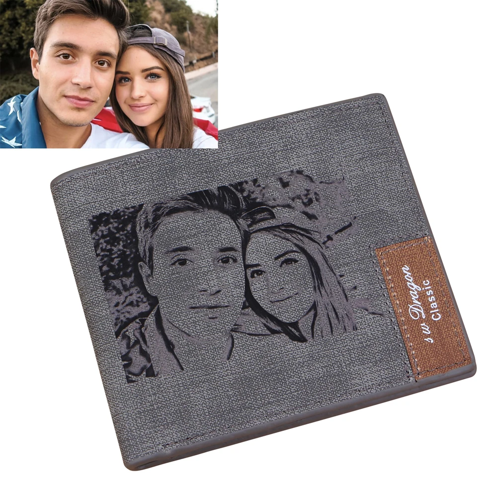 

Custom Engraved Photo Wallet Men PU Leather Fashion Picture Wallet Simple Diy Personalized Photo Purse Father Gift