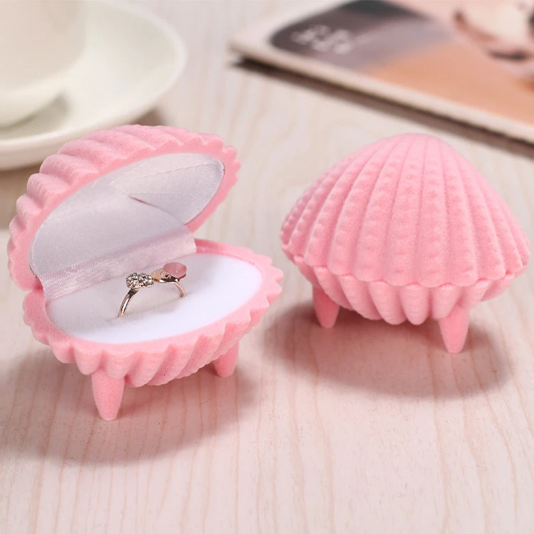 

Big Size Velvet Seashell Clamshell Pearl Clam Ring Earrings Jewelry Gift Packing Mother Of Pearl Inlaid Jewelry Box, Pink purple (customized)