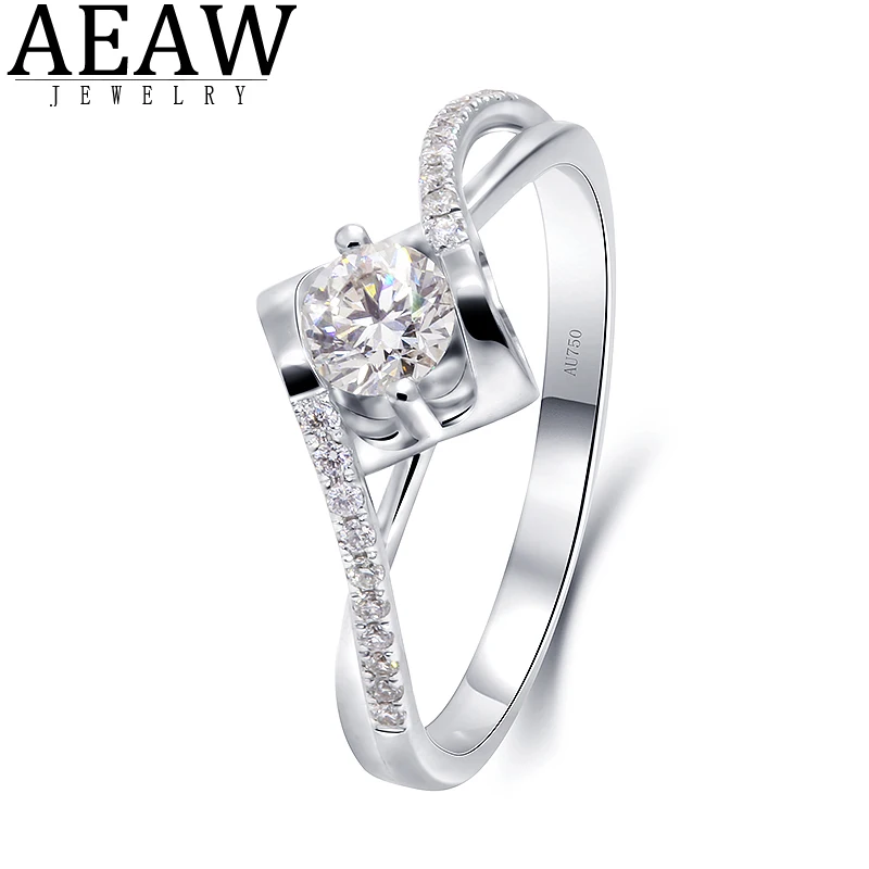 

AEAW D color 0.3ct Round Moissanite Ring Lab Grown Diamond Fine Jewelry for Women Wedding Party Gift Solid Real 14k White Gold