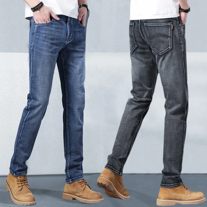 

2021 SULEE Top Brand New Men's Jeans Business Casual Elastic Custom logo Straight Denim Pants Male High Quality Trousers, Picture color