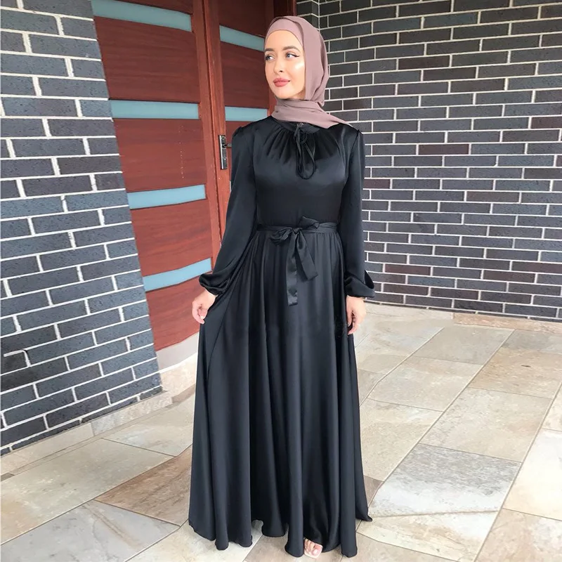 

modest abaya wholesale dubai women muslim dress black with black satin maxi, Picture color