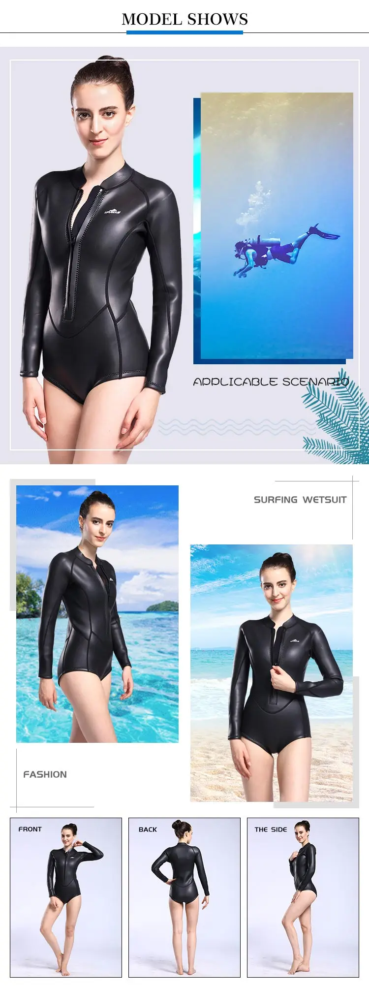 3mm Smooth Skin Women Swimming Wetsuits Custom Short Surfing Ladies