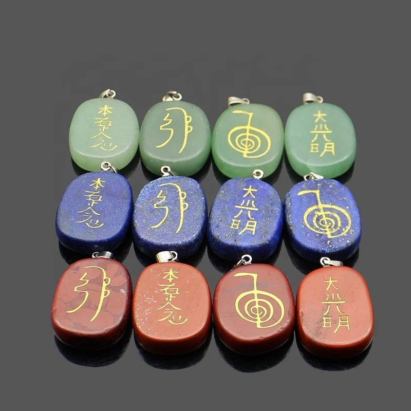 

Natural Stone Reiki Amulet Healing Master Prop Chakra Four Element Symbol Energy Stone Pendant Cho Ku Rei Symbol 4pcs/lot
