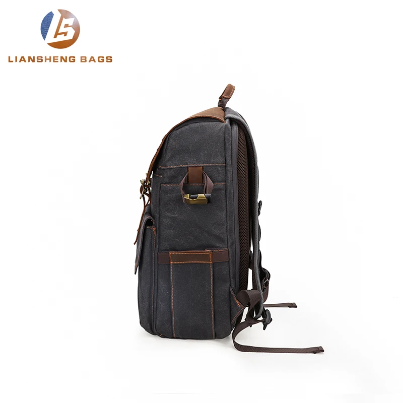 
Liansheng fashion large waterproof canvas leather digital dslr camera bag 