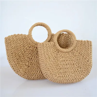 

straw bag beach bag moon shape